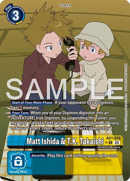 Matt Ishida & T.K. Takaishi (Alternate Art) - Advanced Booster Digimon Generation - Rare - AD1-019