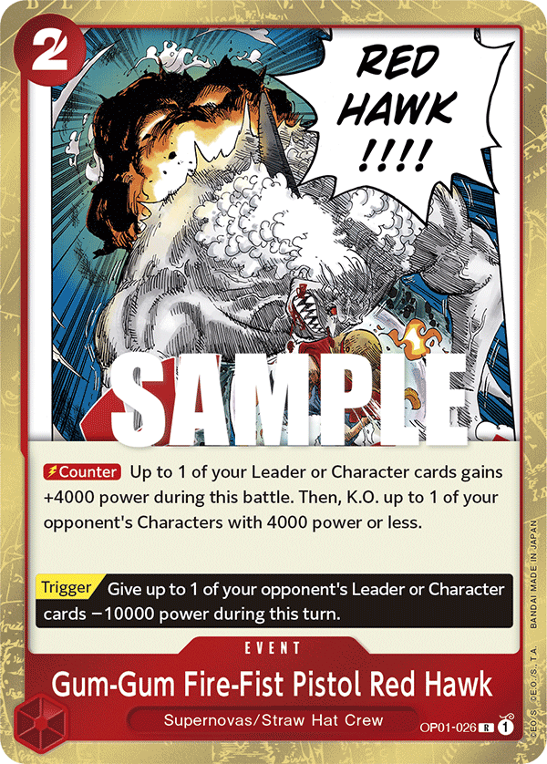 Gum-Gum Fire-Fist Pistol Red Hawk - Romance Dawn - R - OP01-026