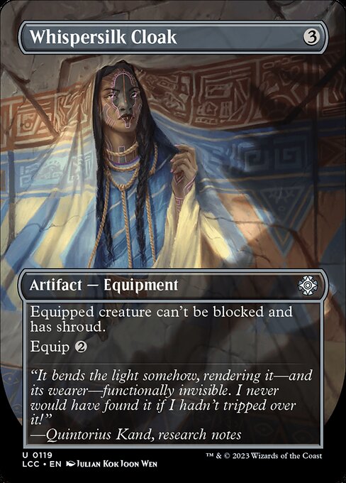 Whispersilk Cloak (Borderless) - Commander: The Lost Caverns of Ixalan - U - 119