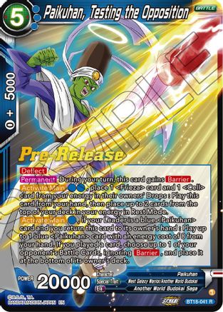 Paikuhan, Testing the Opposition - Dawn of the Z-Legends Pre-Release Cards - Rare - BT18-041