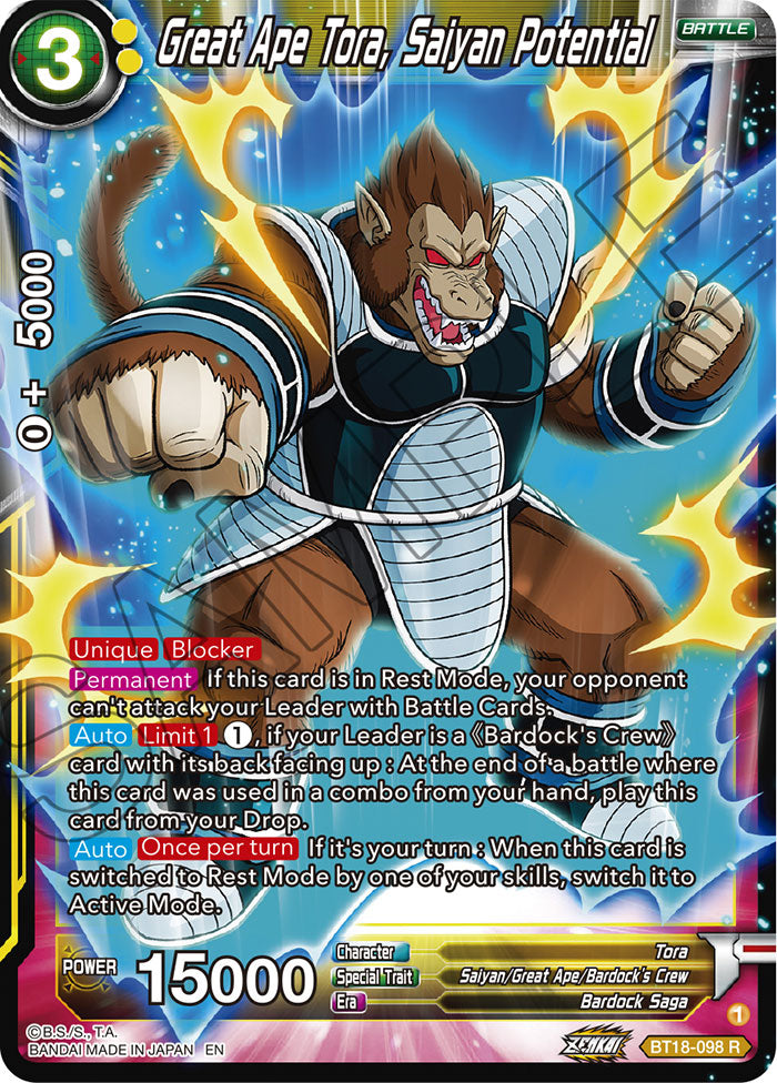 Great Ape Tora, Saiyan Potential - Dawn of the Z-Legends - Rare - BT18-098
