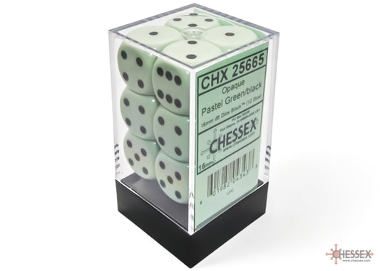 Opaque Pastel Green/black 16mm d6 Dice Block (12 dice)