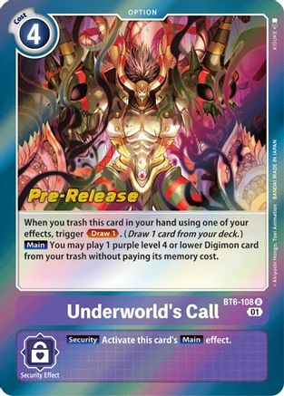 Underworld's Call - Double Diamond Pre-Release Cards - Rare - BT6-108 R