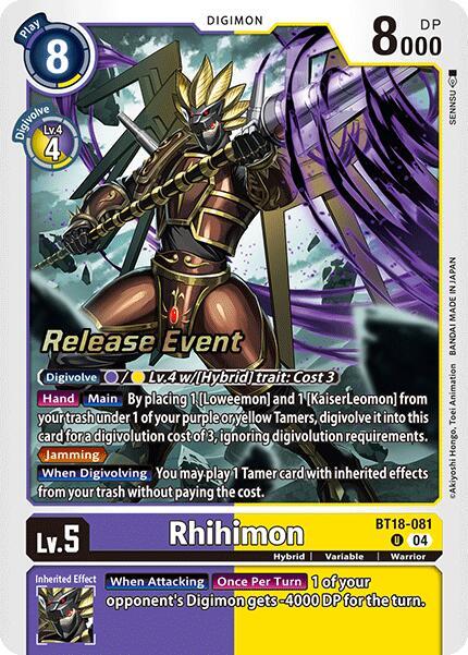 Rhihimon - Release Special Booster 2.0 Celebration Event Cards - Uncommon - BT18-081 U