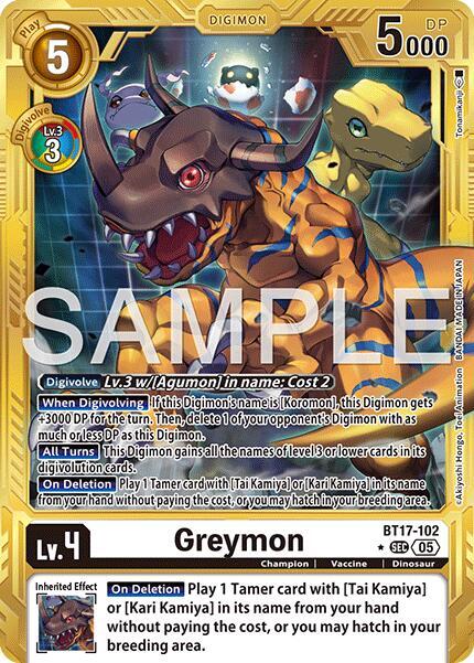Greymon - BT17-102 (Gold Border) - Advanced Booster Digimon Generation - Secret Rare - BT17-102 SEC
