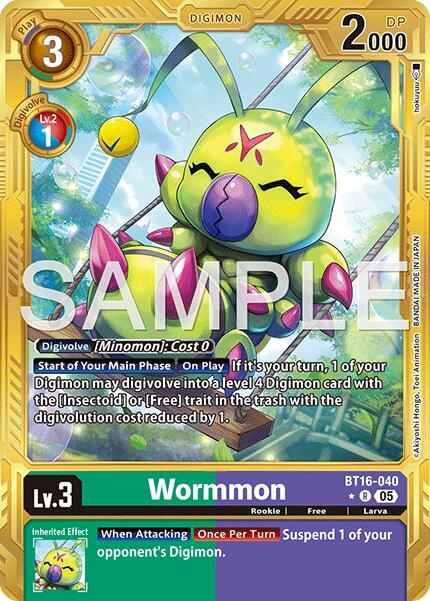 Wormmon - BT16-040 (Gold Border) - Advanced Booster Digimon Generation - Rare - BT16-040 R
