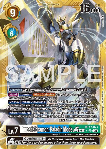 Imperialdramon: Paladin Mode ACE (Gold Border) - Advanced Booster Digimon Generation - Super Rare - BT17-077 SR