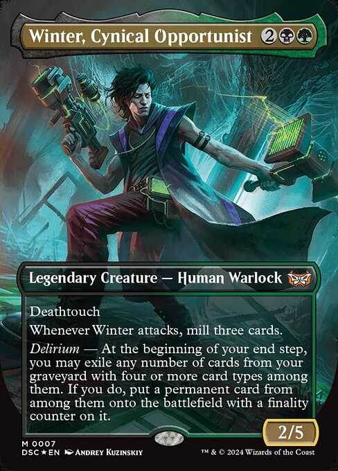 Winter, Cynical Opportunist (Borderless) - Commander: Duskmourn: House of Horror - M - 7