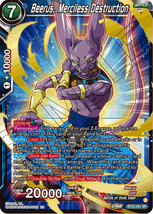 Beerus, Merciless Destruction - Critical Blow - Super Rare - BT22-051