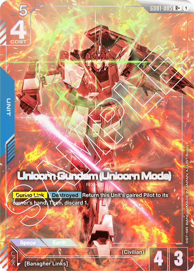 Unicorn Gundam (Unicorn Mode) (R+) - Newtype Rising - R+ - GD01-005