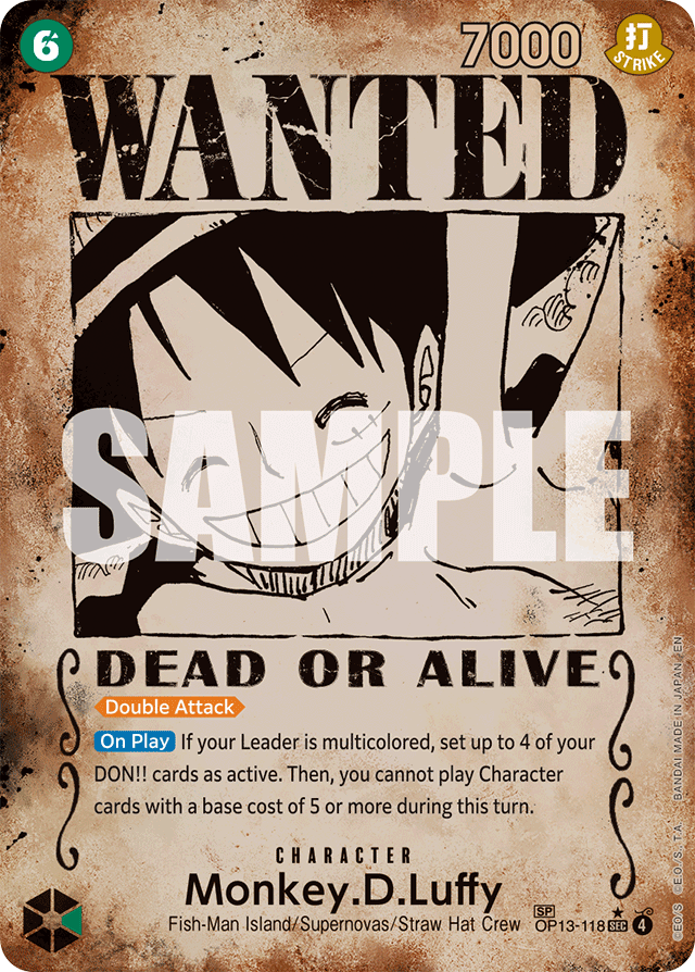 Monkey.D.Luffy (118) (Wanted Poster) - Carrying On His Will - SEC - OP13-118