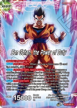 Son Gohan // Son Gohan, the Power of Duty - Cross Spirits - Common - BT14-001
